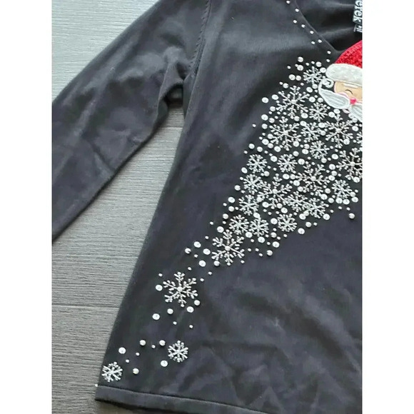 Vintage Berek Black Santa Embellished Sequins Ugly Christmas Sweater Size M - Picture 3 of 6